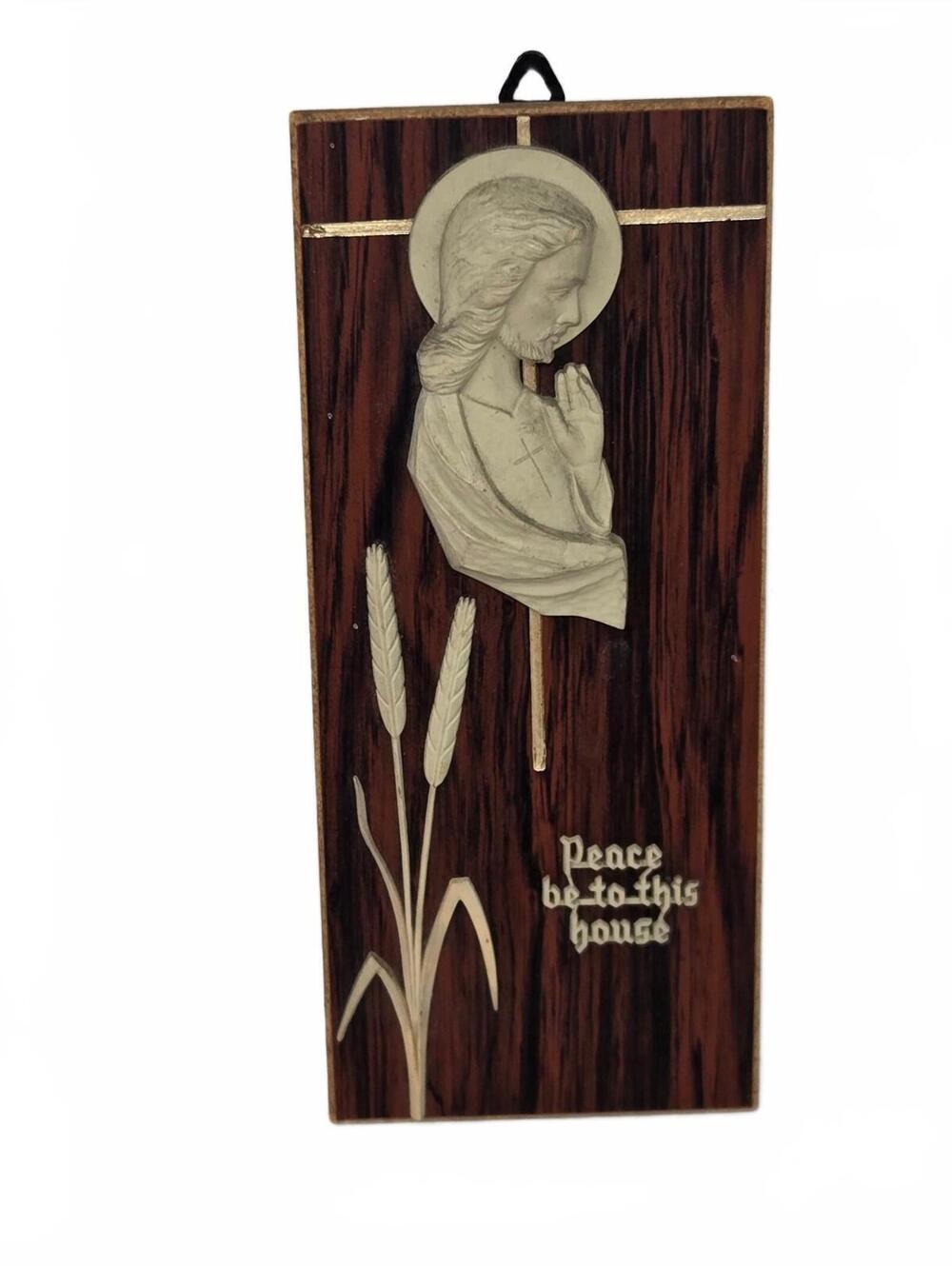Vtg WG Kauders Germany Jesus Wall Art Plaque Metal Wood 1950's 8x3